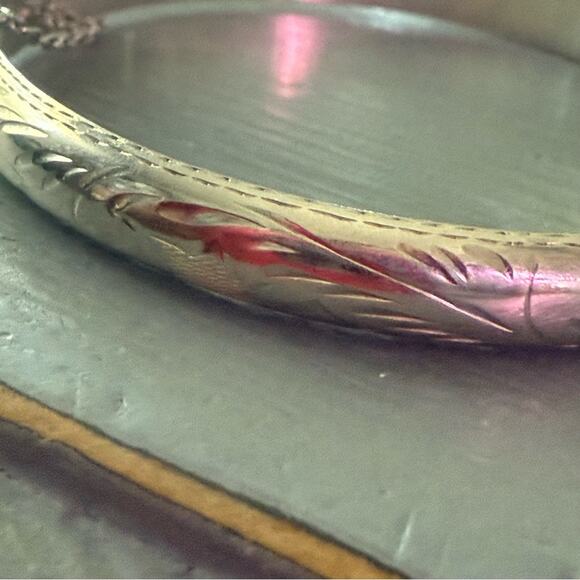 FAS Vintage Etched 925 Sterling Silver Bangle Bracelet - Picture 3 of 10